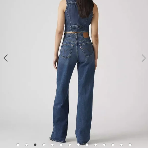 Levi's Ribcage Wide Leg Dark Denim Jeans - Picture 2 of 9